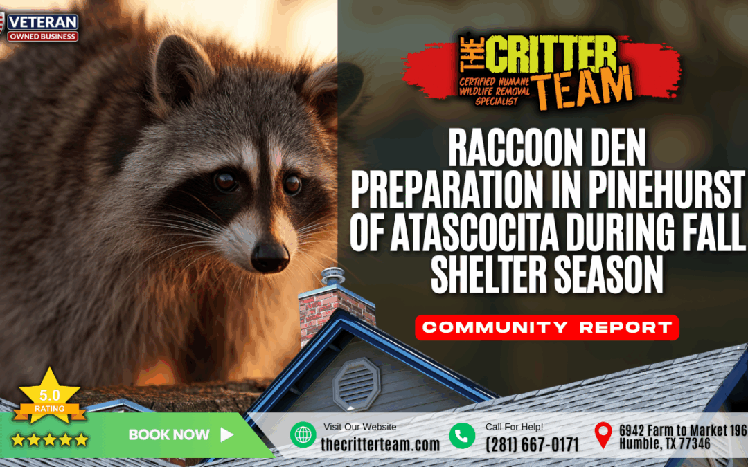 Raccoon Den Preparation in Pinehurst of Atascocita During Fall Shelter Season